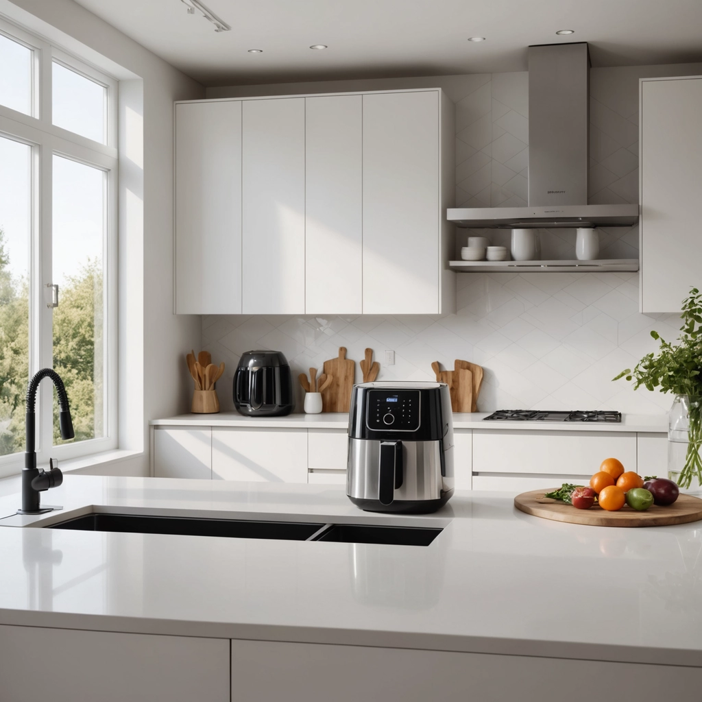 2842d5c0-9c9b-4c8a-a110-6c80815eaf16 Cozinha moderna com air fryer para preparo de alimentos saudáveis